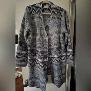 Blue and White Knit Cardigan